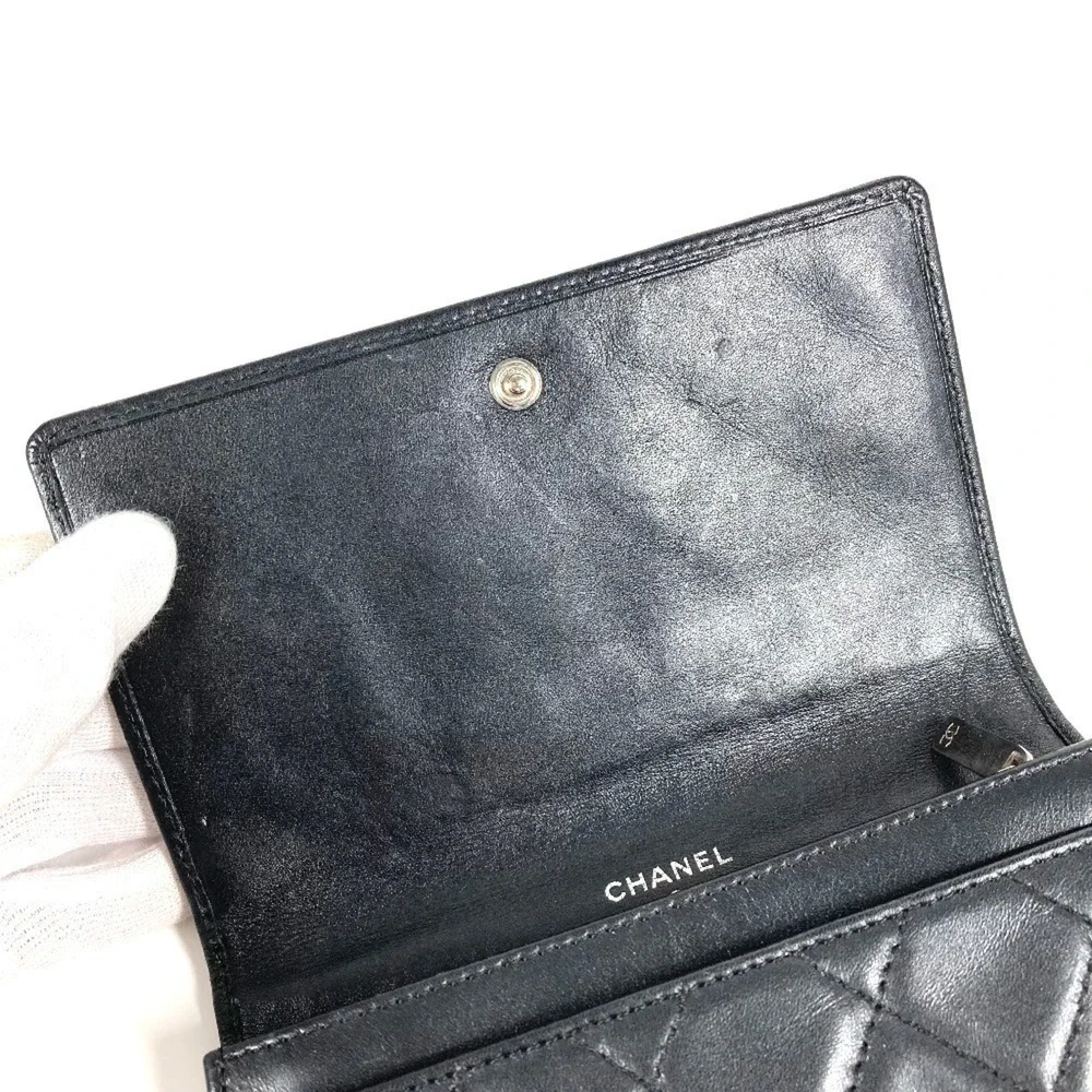CHANEL Authentic Black Leather Logo Wallet